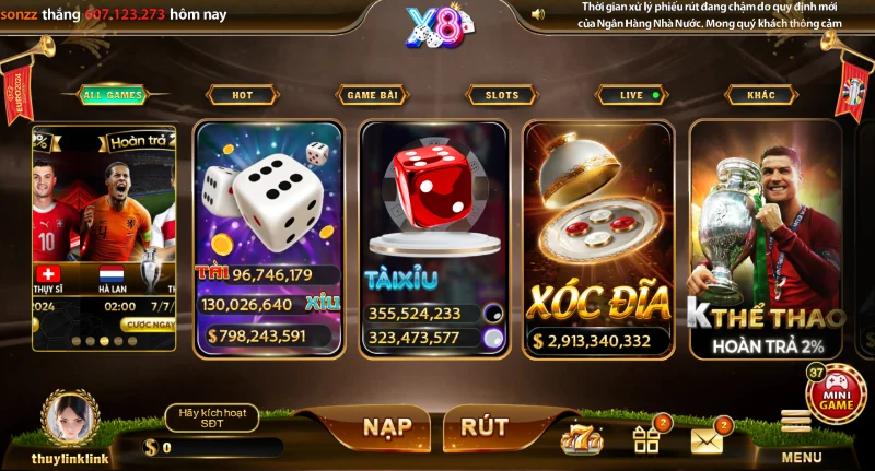 Một số trò chơi nổi bật tại X8