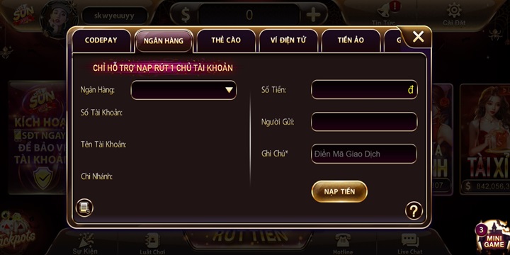 Hướng dẫn 06 cách nạp tiền nổ hũ Sunwin